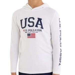 U.S. Polo Assn. White Hoodie with USA Graphic. Boys (8) M. NWT.